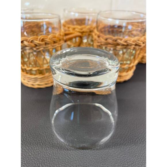 Vintage Woven Rattan Wicker Drinkware Holders Glass Cups (Set of 6) - Picture 7 of 10